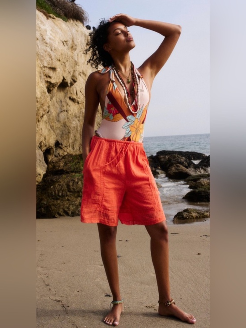 NWT Free People XS Free~est Seaside Shorts in Scarlet Ibis Cotton Pockets New